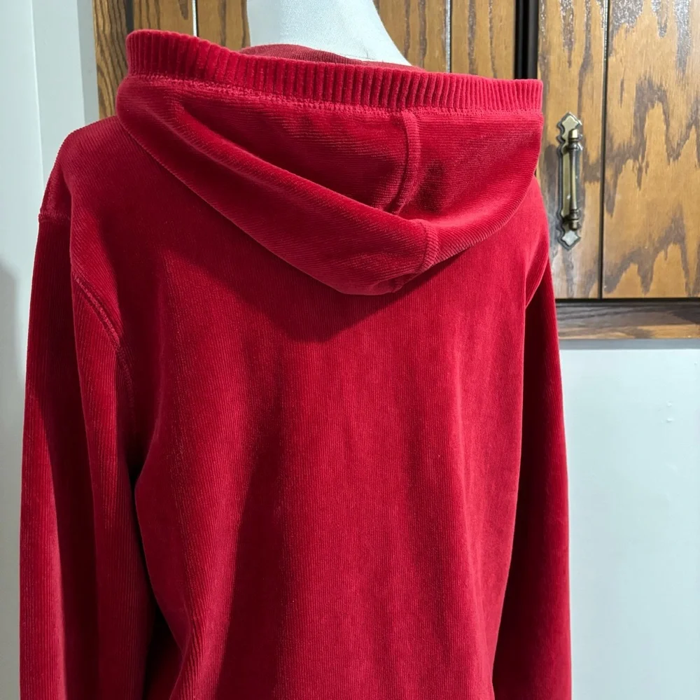 Red Velvet Corduroy Hooded Full Zip Jacket Size Large Y2K Vtg - Picture 5 of 11